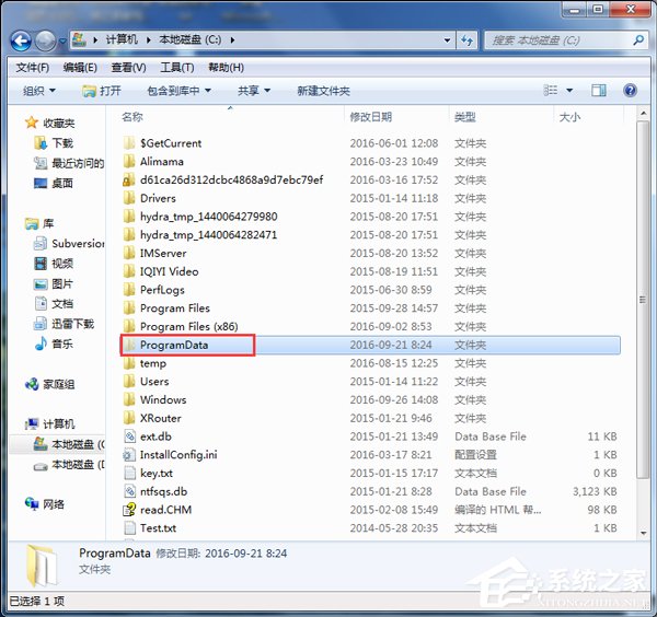 Win7系统如何查找C盘中的ProgramData文件夹?