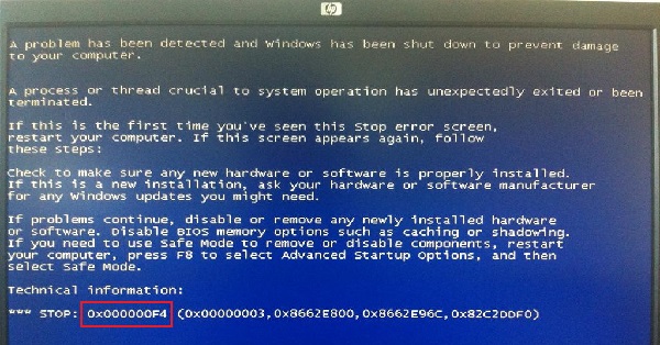 0x00000f4蓝屏代码是什么意思？