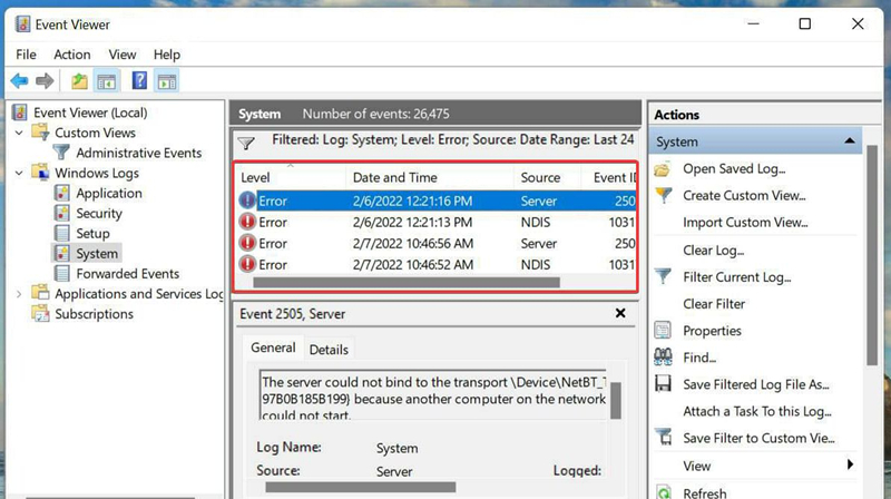 Win11如何过滤错误日志?