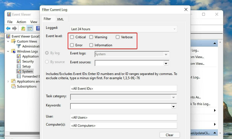 Win11如何过滤错误日志?