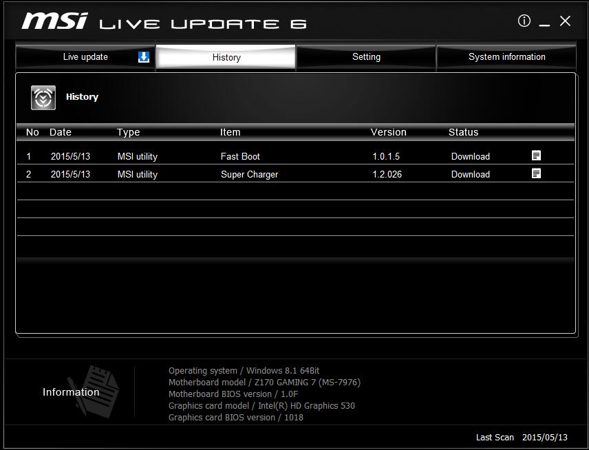 MSI微星Live Update 6在线更新工具截图