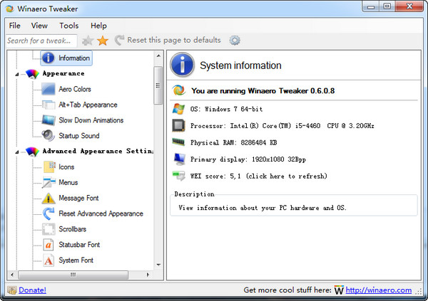 Winaero Tweaker(Windows外观和性能设置)截图