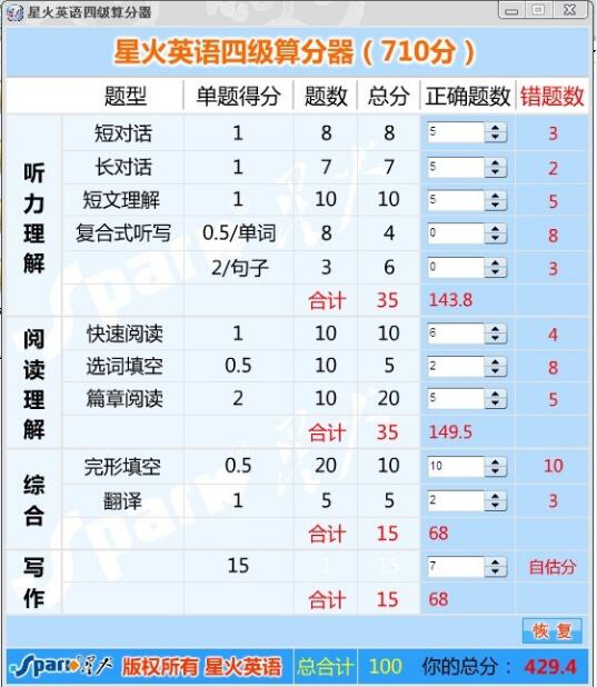 星火英语四级算分器截图