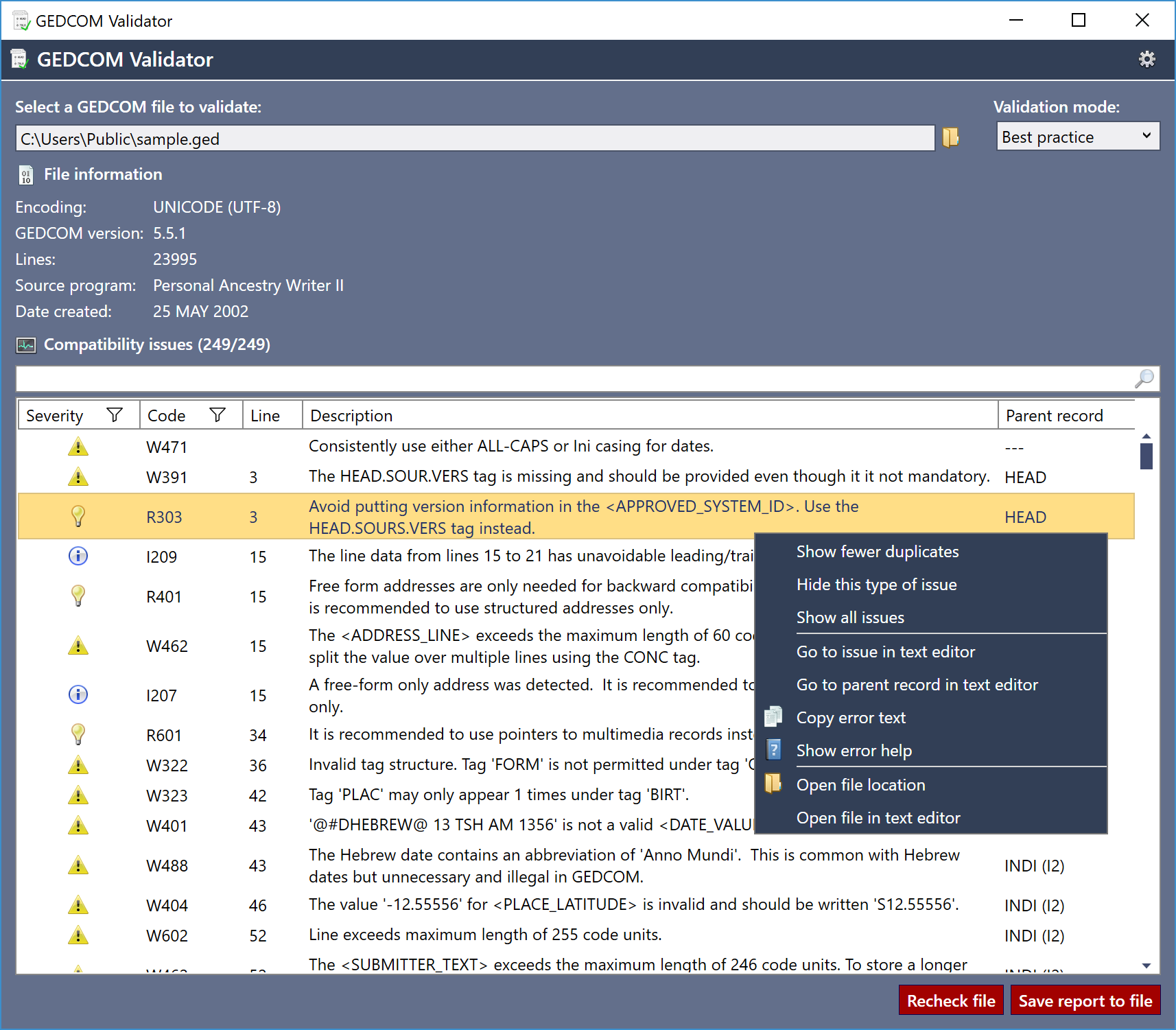 GEDCOM Validator截图
