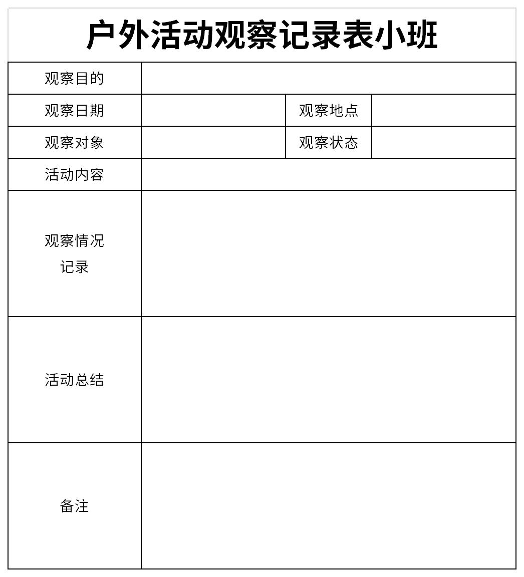 户外活动观察记录表小班截图