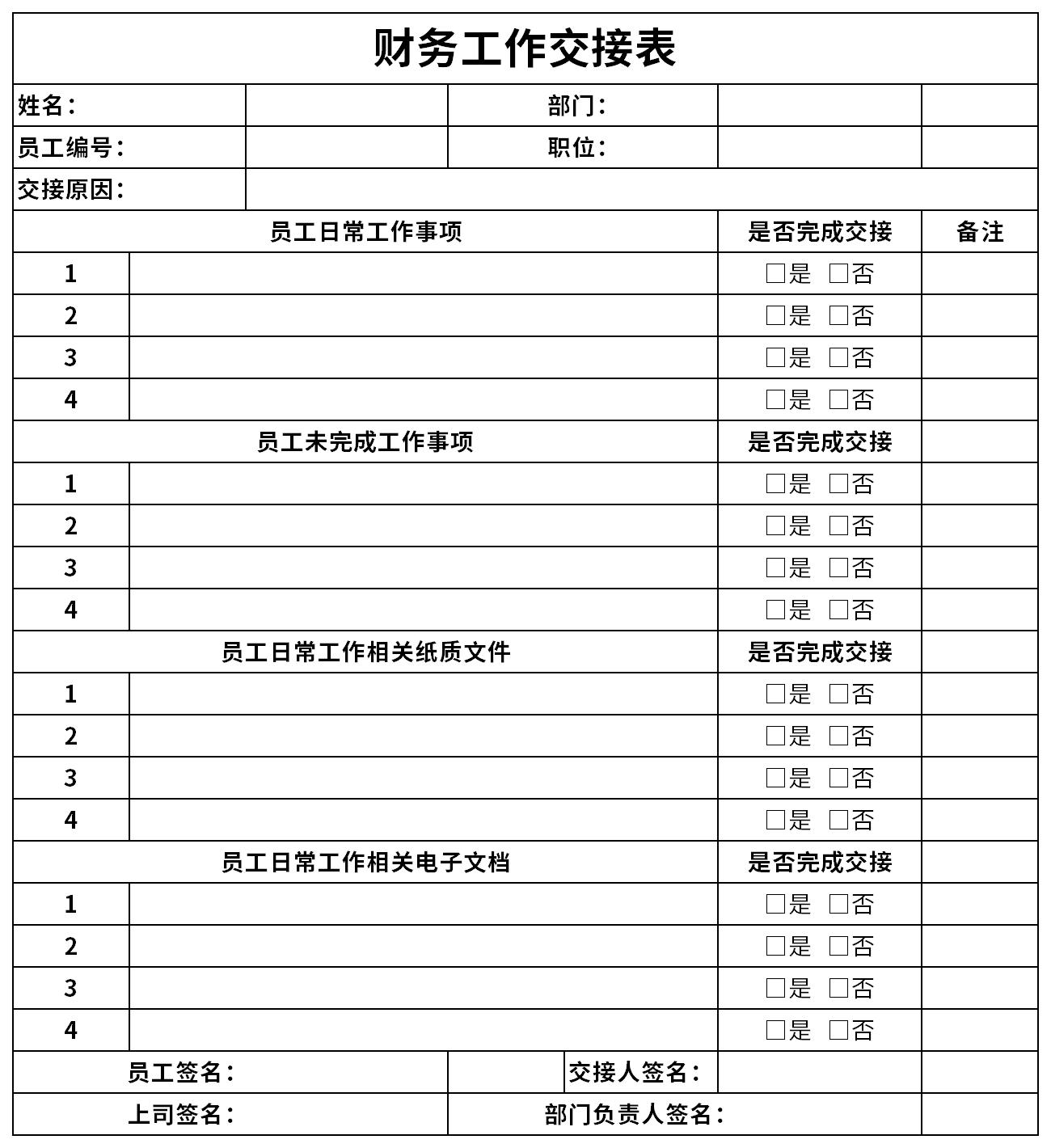 财务工作交接表截图