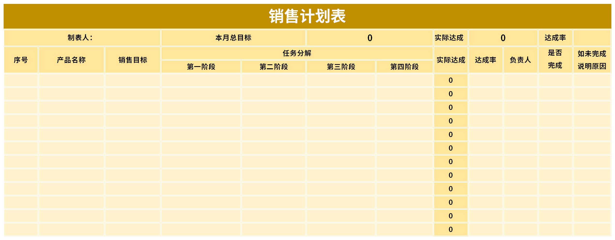 月销售计划表截图