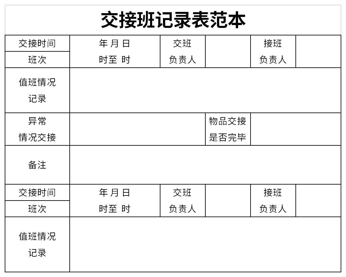 交接班记录表范本截图