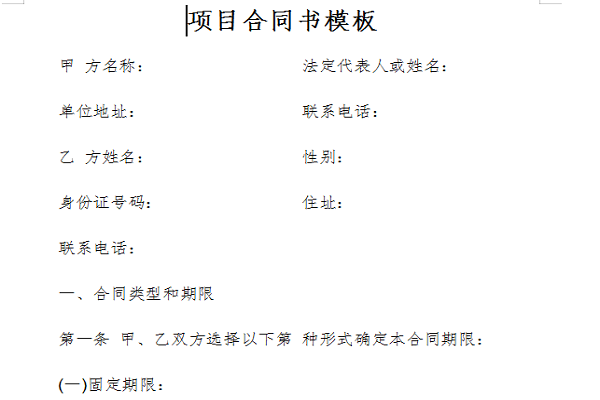 项目合同书模板截图