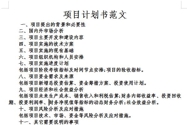 项目计划书范文案例截图