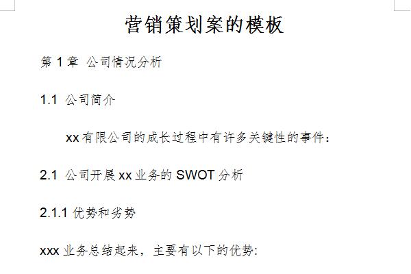 营销策划案的模板截图
