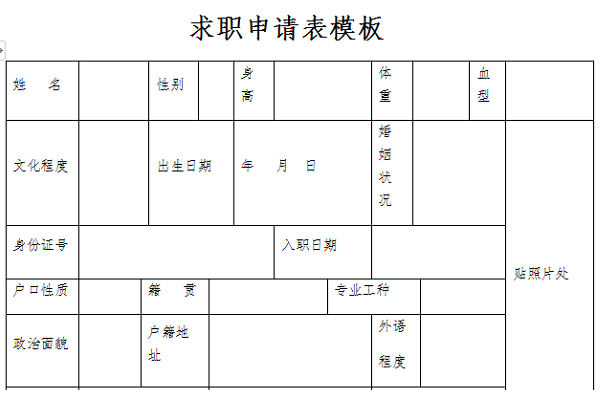 求职申请表模板截图