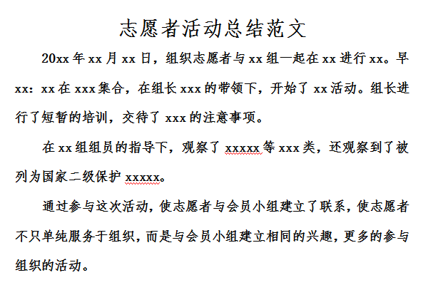 志愿者活动总结范文截图