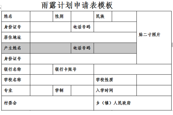 雨露计划申请表模板截图
