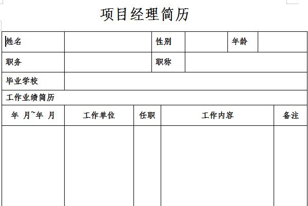 项目经理简历截图