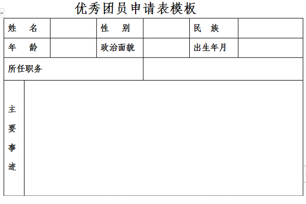 优秀团员申请表模板截图