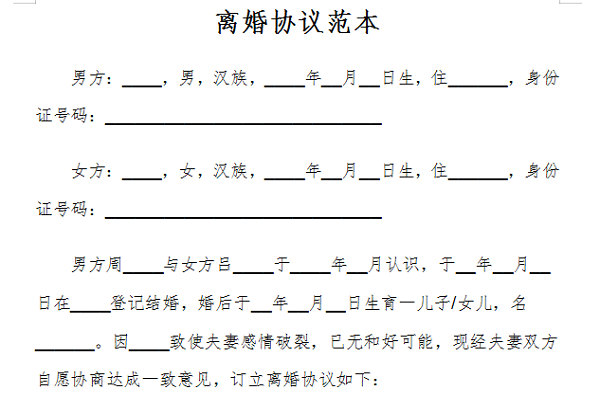 离婚协议范本截图