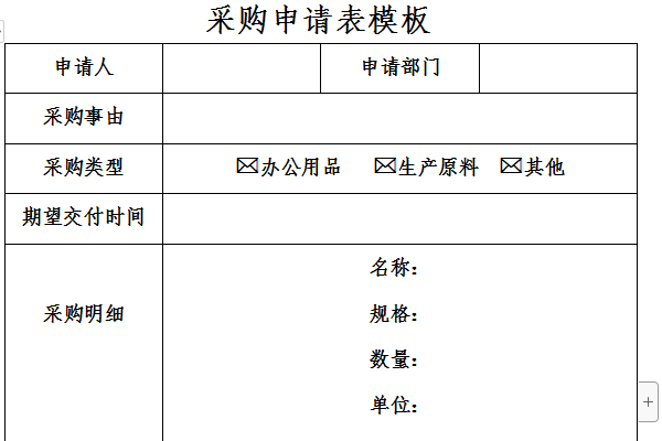 物资采购申请表模板截图