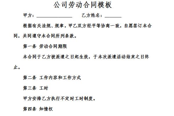 公司劳动合同模板截图