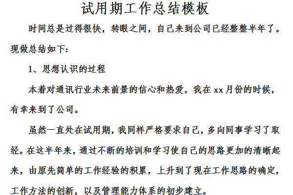 试用期工作总结模板截图