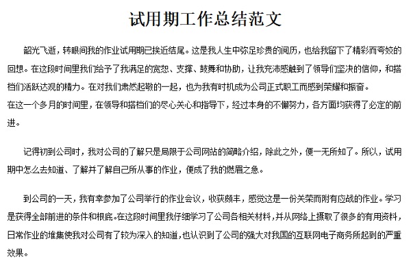 试用期工作总结范文截图