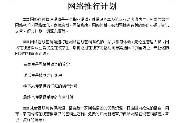网络推广方案范文截图