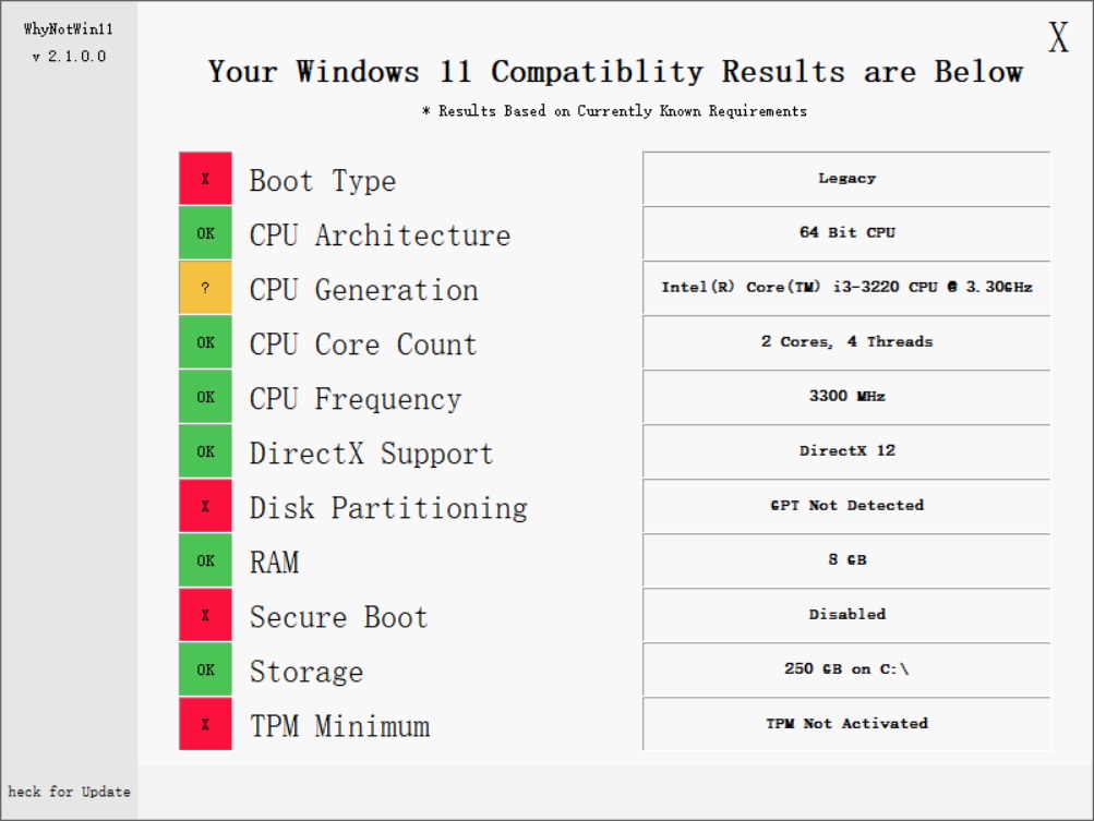 WhyNotWin11(win11配置检测工具)截图