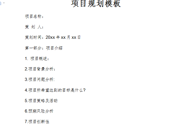 项目规划模板截图