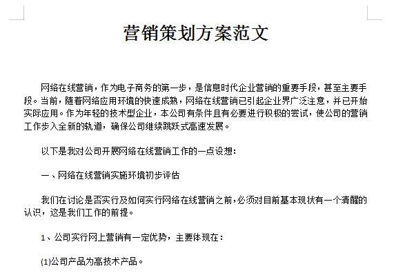 网络营销策划书范文截图