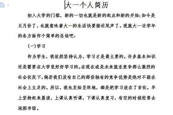 大一新生个人简历范文截图