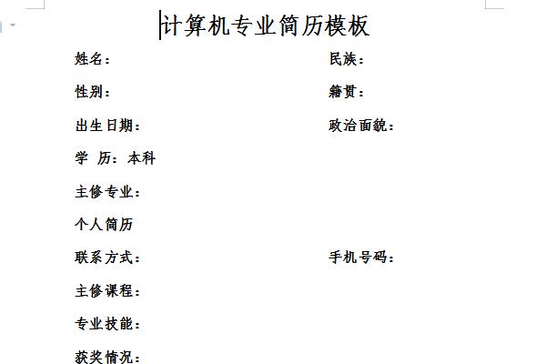 计算机专业简历模板截图