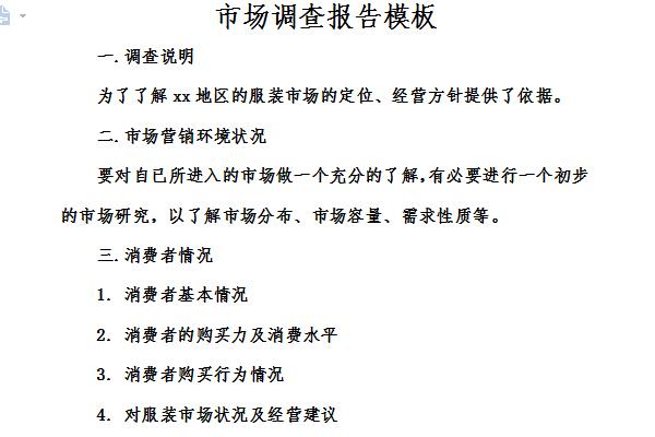 市场调查报告范文模板截图