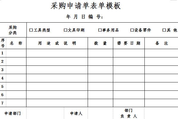 采购申请单表单模板截图