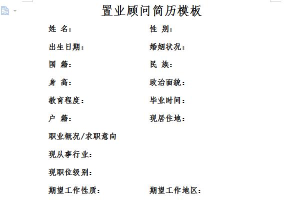 置业顾问简历模板范文截图