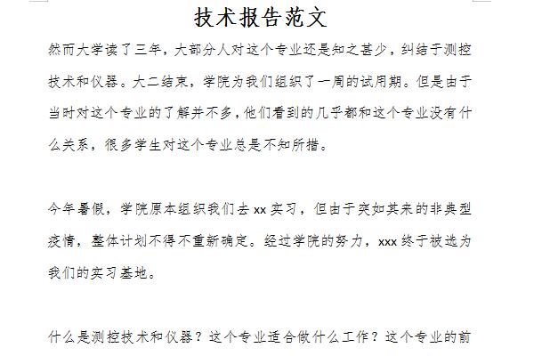 技术报告范文截图