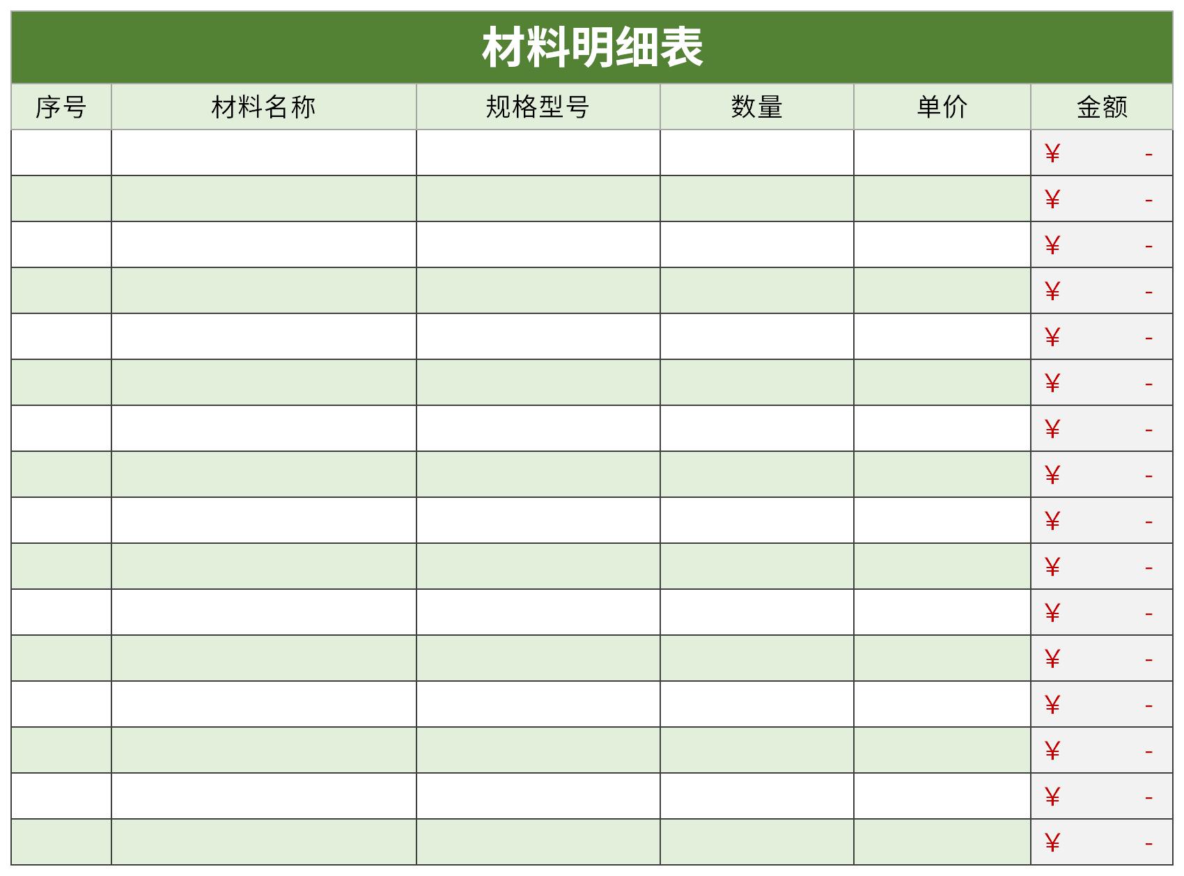 材料明细表截图
