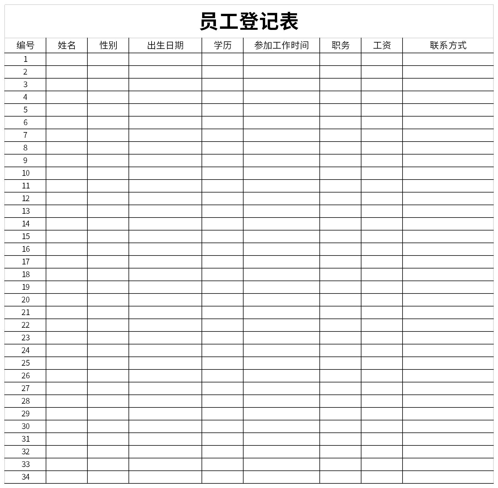 员工登记表截图