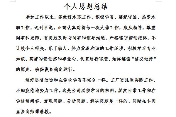 个人思想工作总结截图