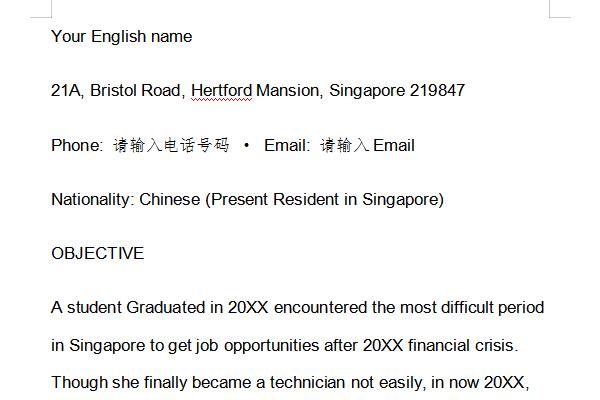 英文个人简历范文截图