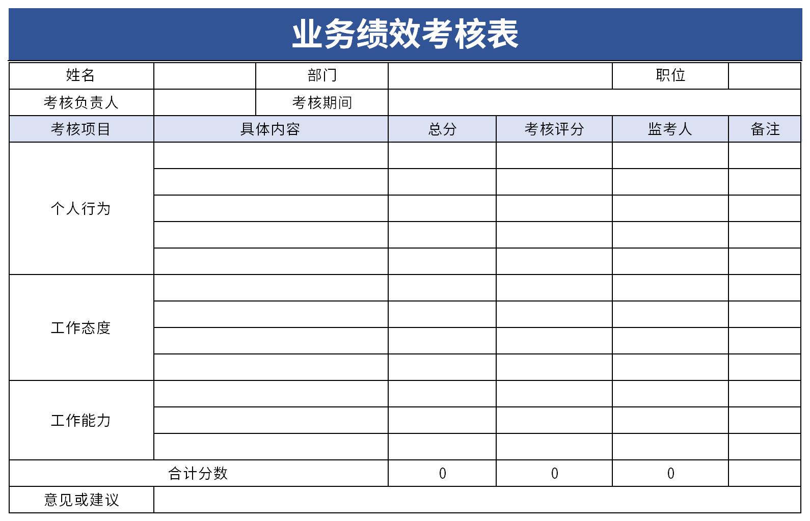 业务绩效考核表截图