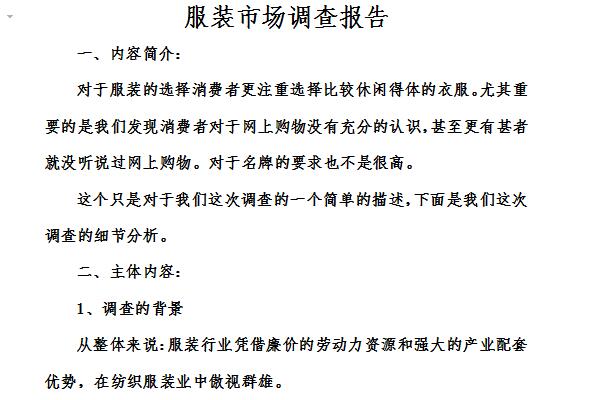 服装市场调查报告范文截图