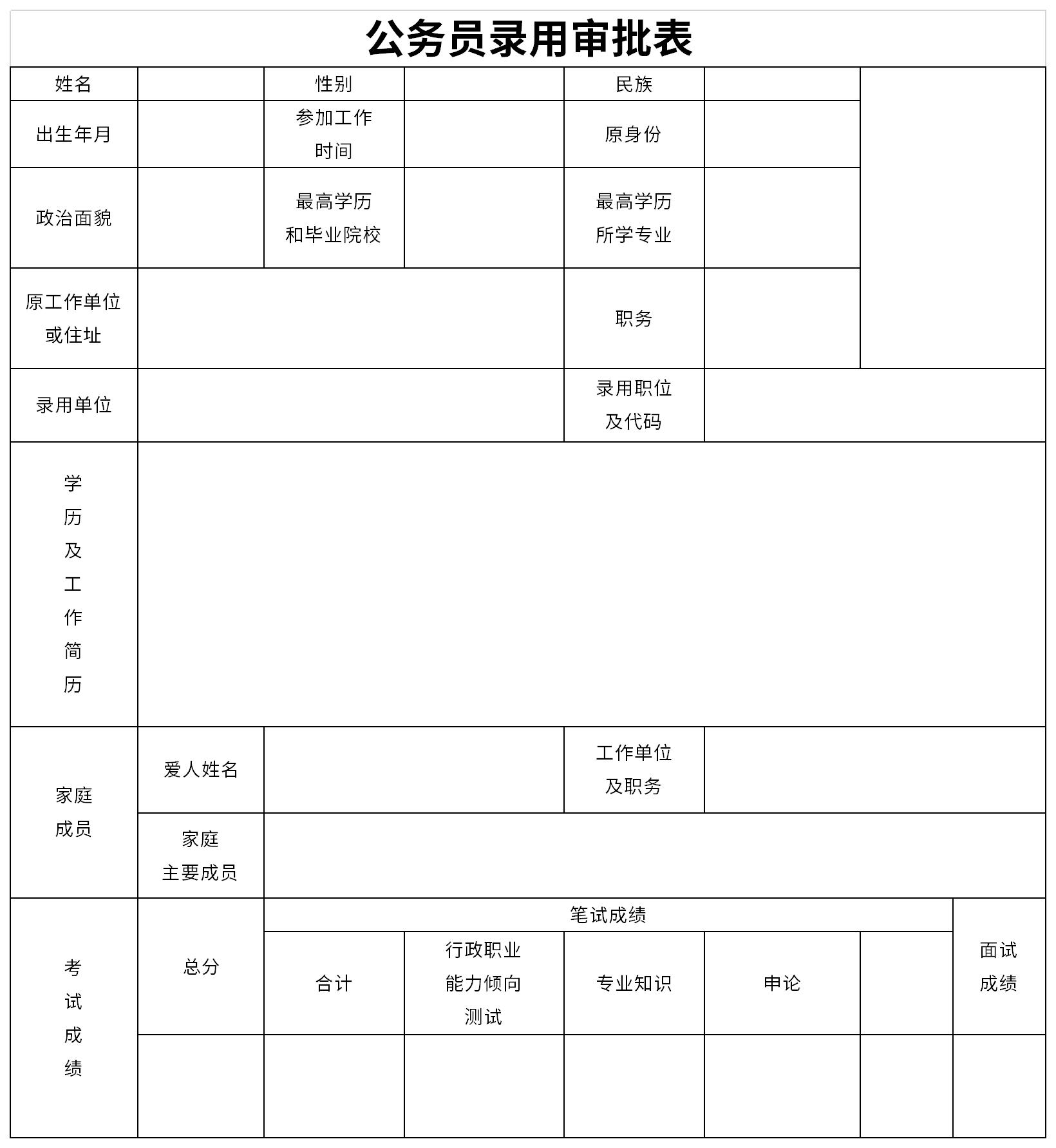 公务员录用审批表截图