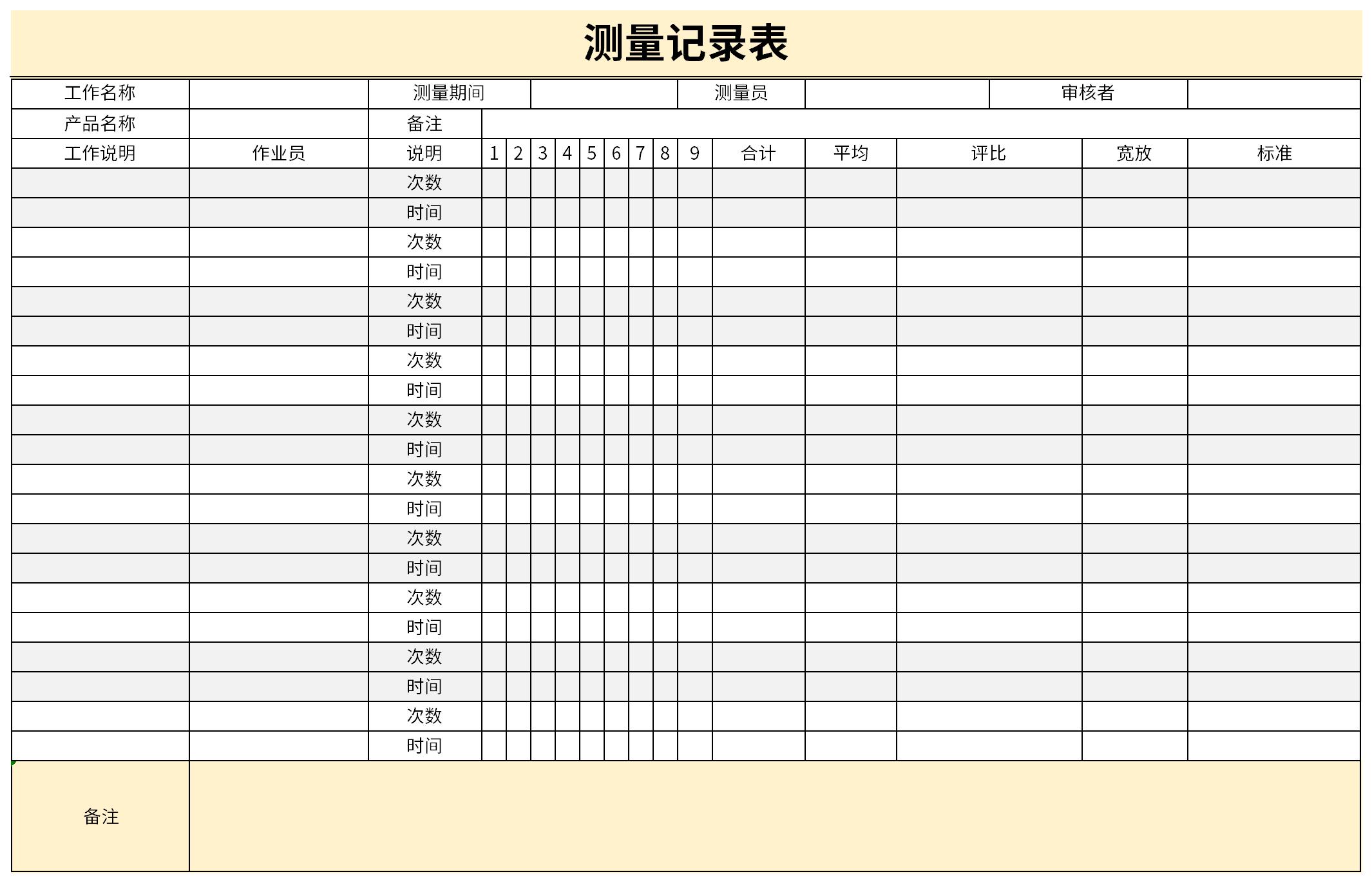 测量记录表截图