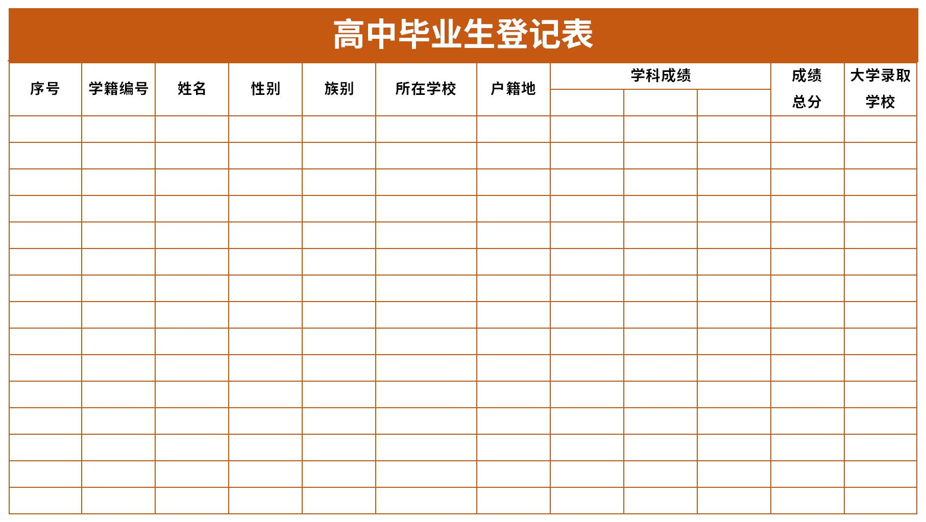 高中毕业生登记表截图