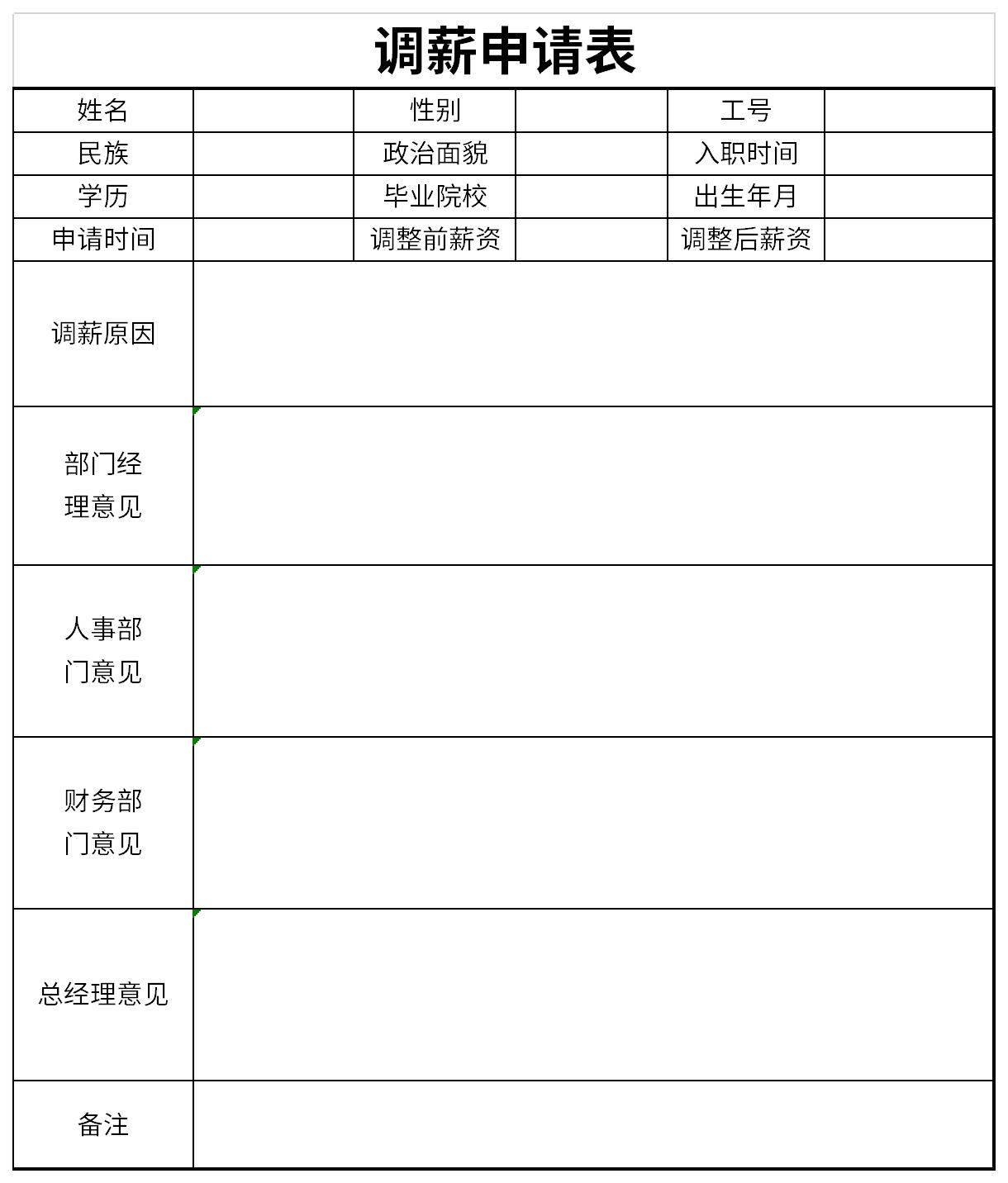 调薪申请表截图