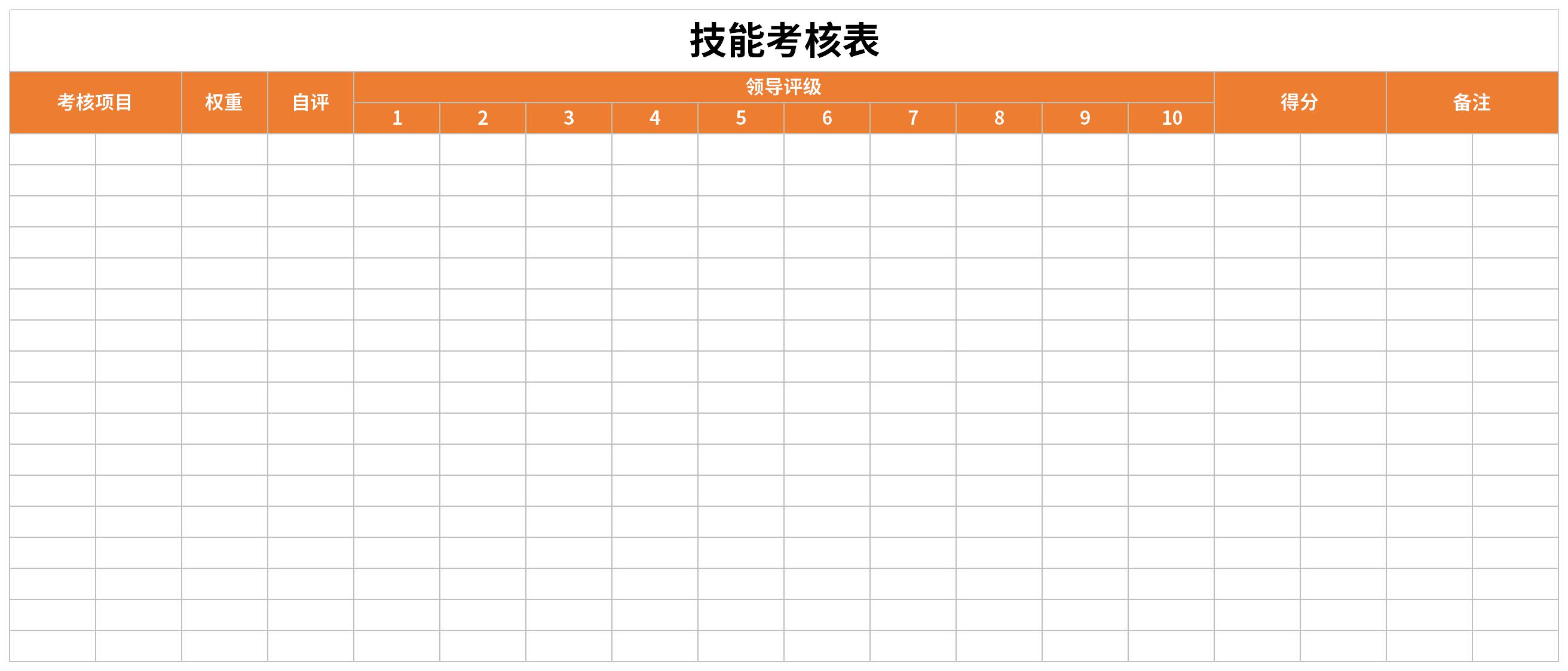 技能考核表截图