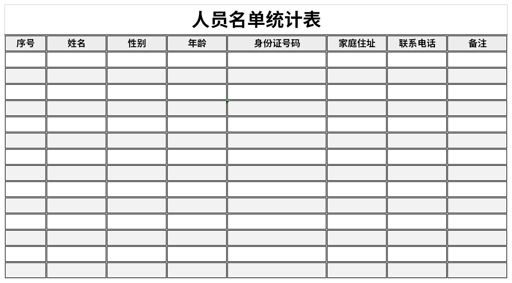 人员名单统计表截图