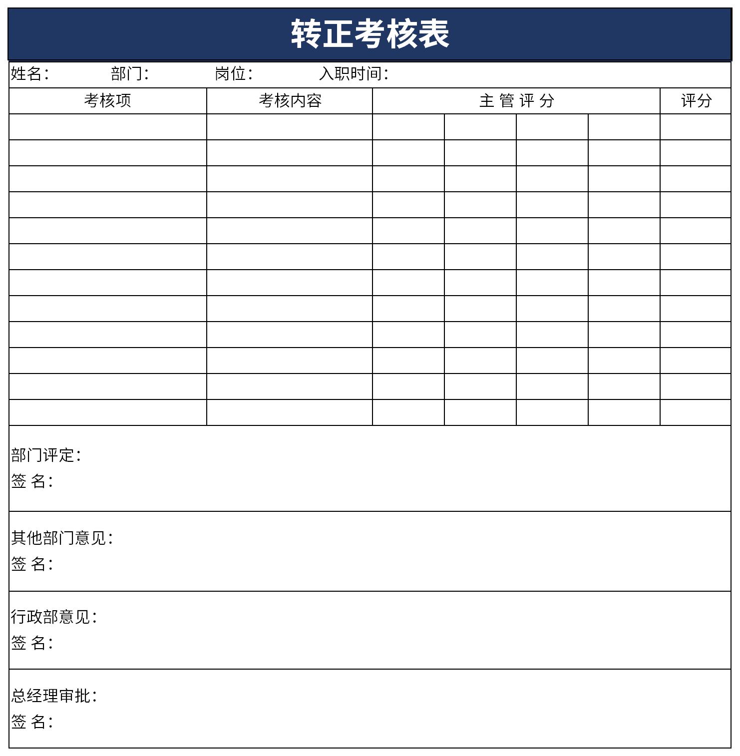 试用期转正考核表截图
