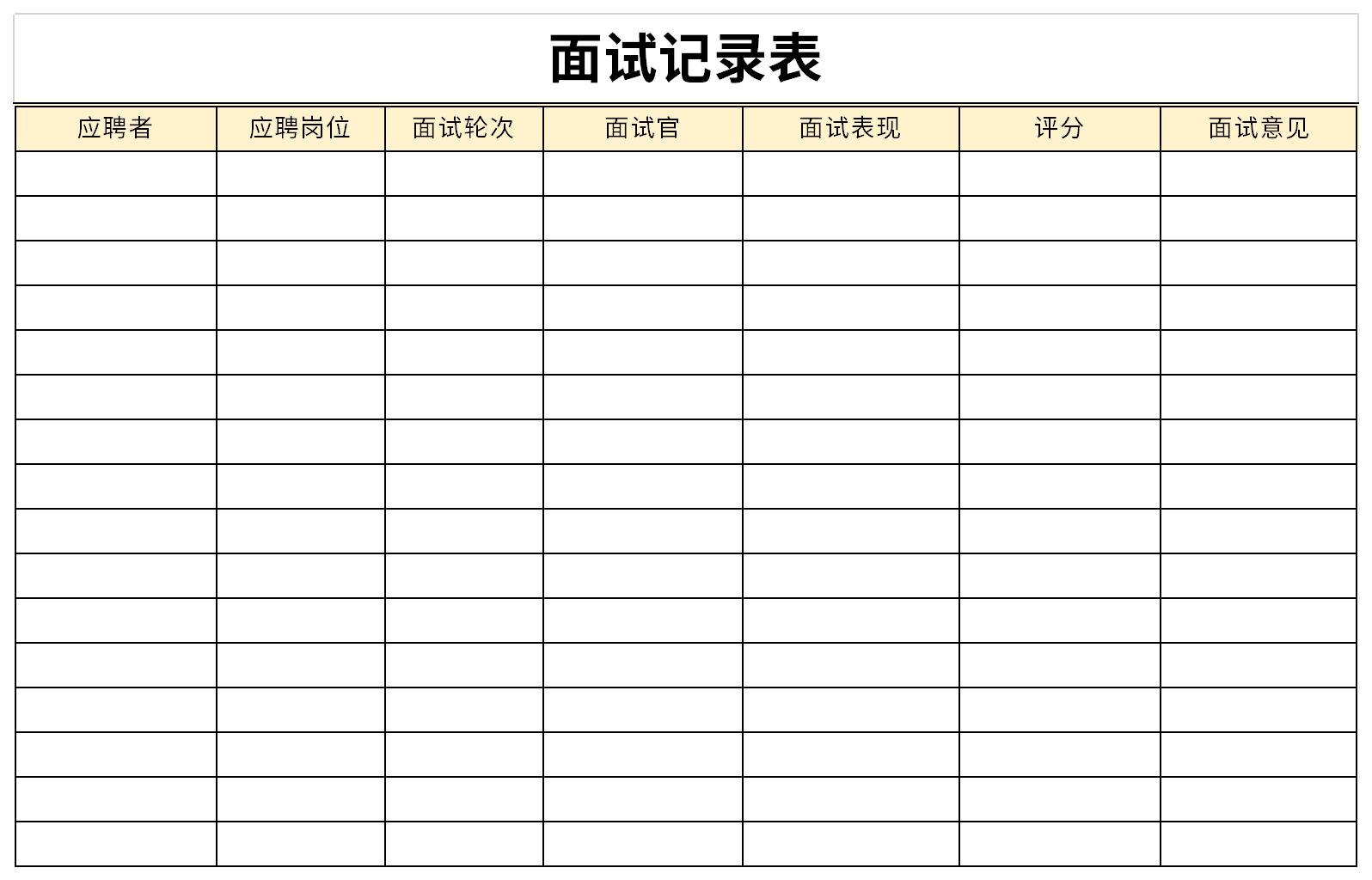 面试记录表模板截图