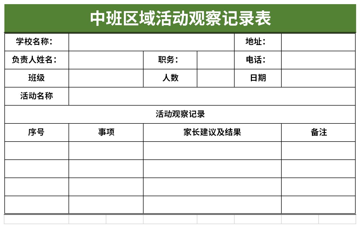 幼儿园区域观察记录表中班截图